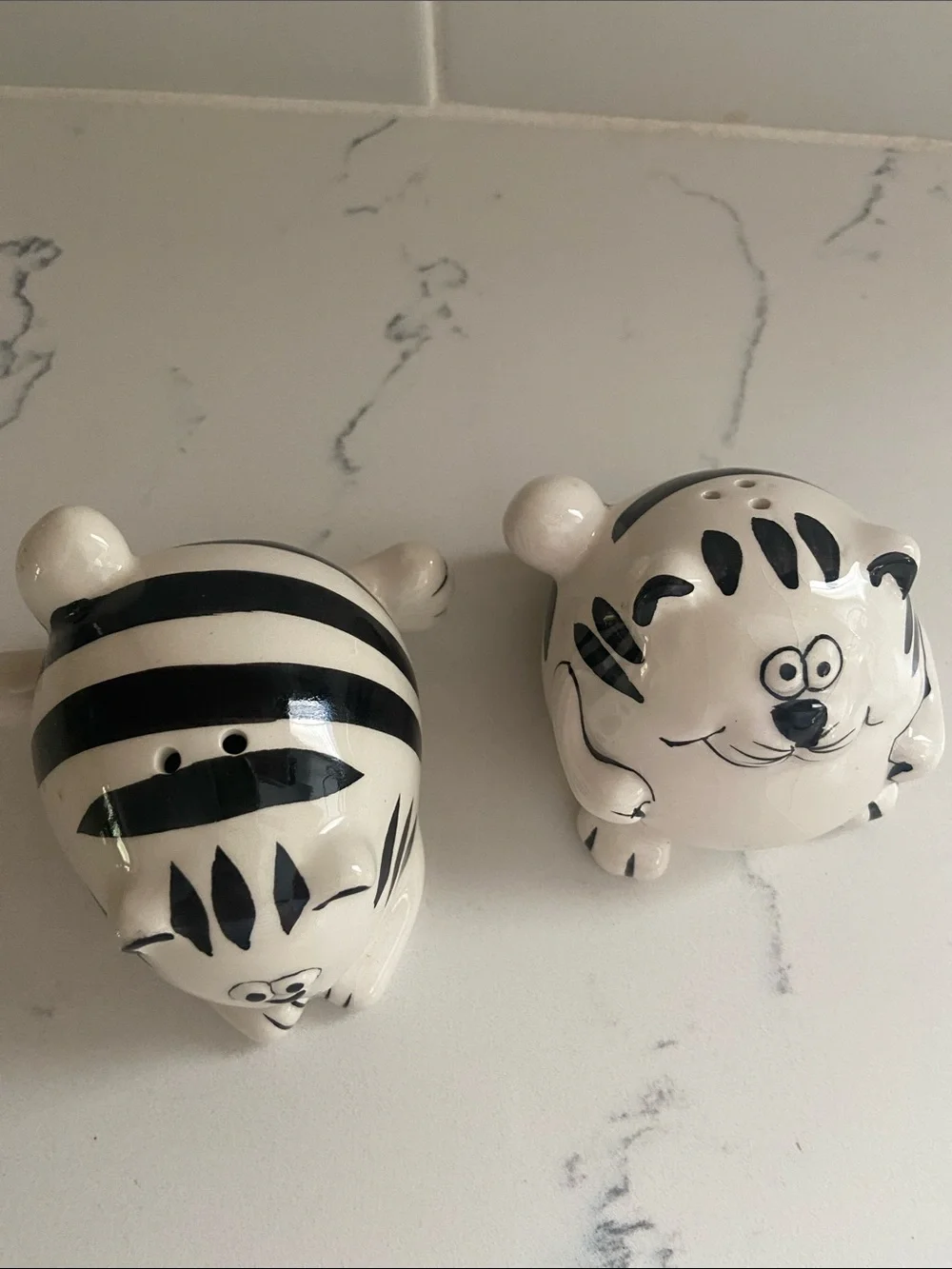 Whimsical Ceramic Cat Salt & Pepper Set - Black and White